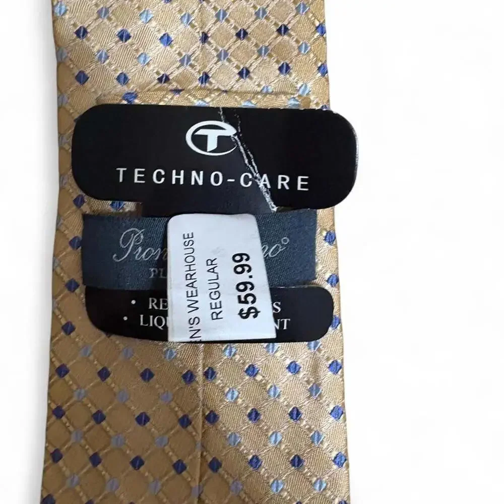 Pronto Uomo Platinum Silk Tie Yellow Blue Geometric Pattern